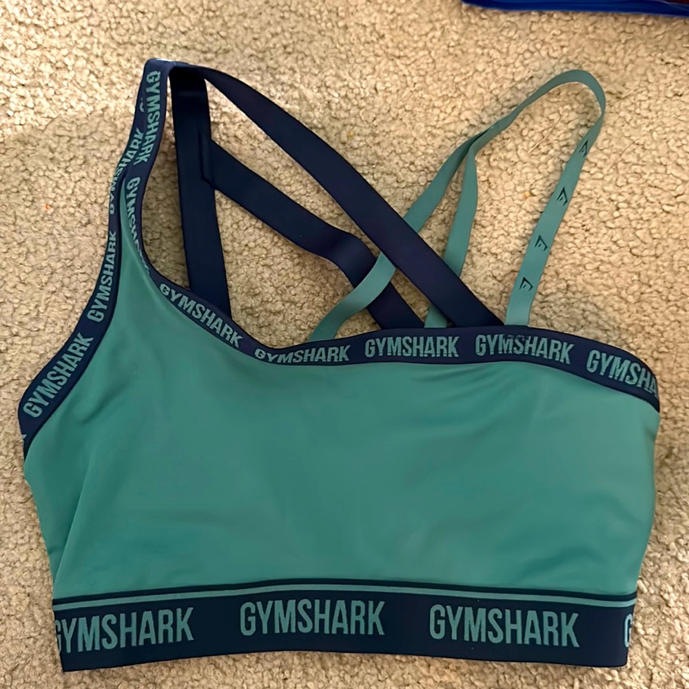 Gymshark, asymmetrical sports bra. Green. Small